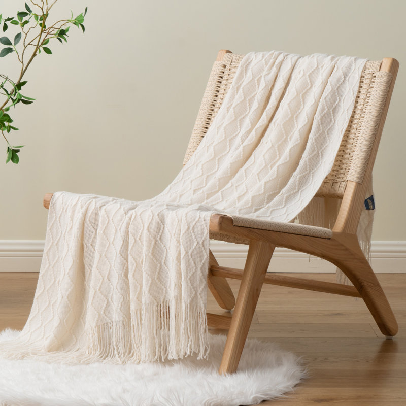  Jeté de canapé texturé et doux, 50 pi x 60 po Boho , Blanc