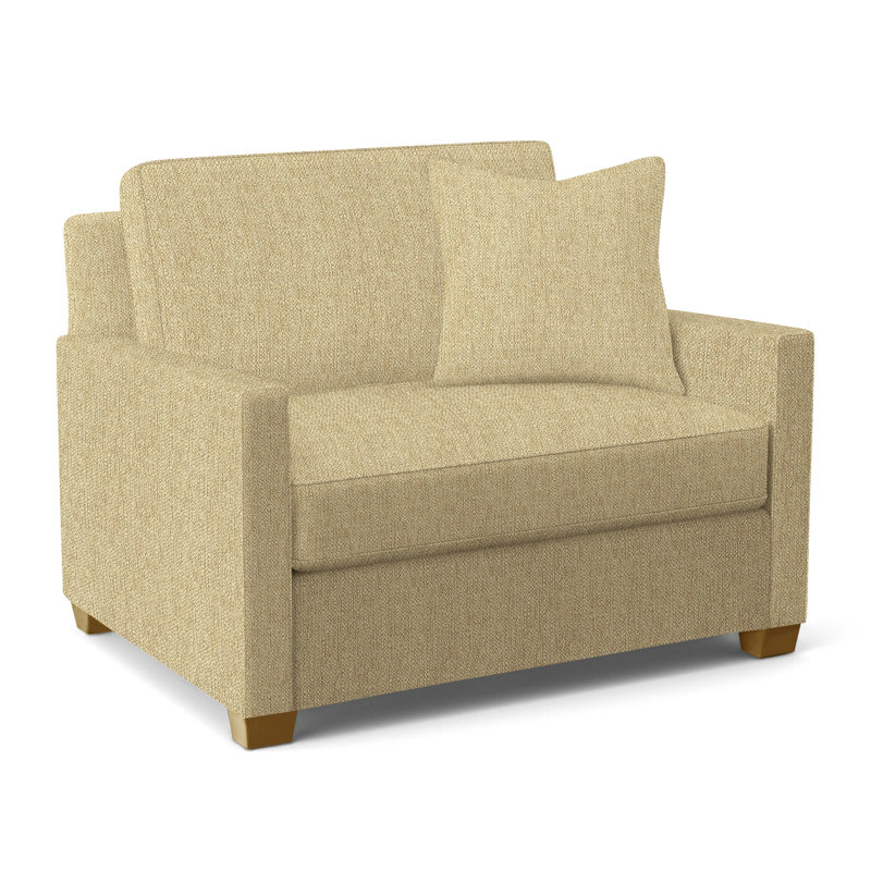 Nicklaus Upholstered 49'' Sleeper Sofa, Havana Finish, Denim Stripe, 0206-61, Gel Memory Foam Mattress