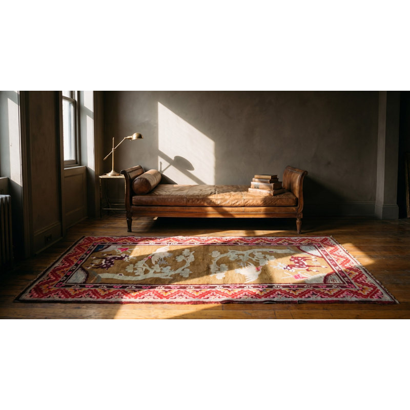 Antique White Chinese Crane and Reindeer Design Baotou Rug