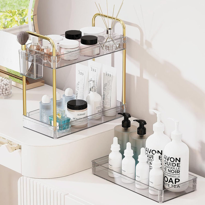 Storage Rolling Cart 3 Tier Acrylic Bathroom Cart Organizer, Mobile Shelving Unit Laundry Room Organization Multifunction Utility Cart, Gray
