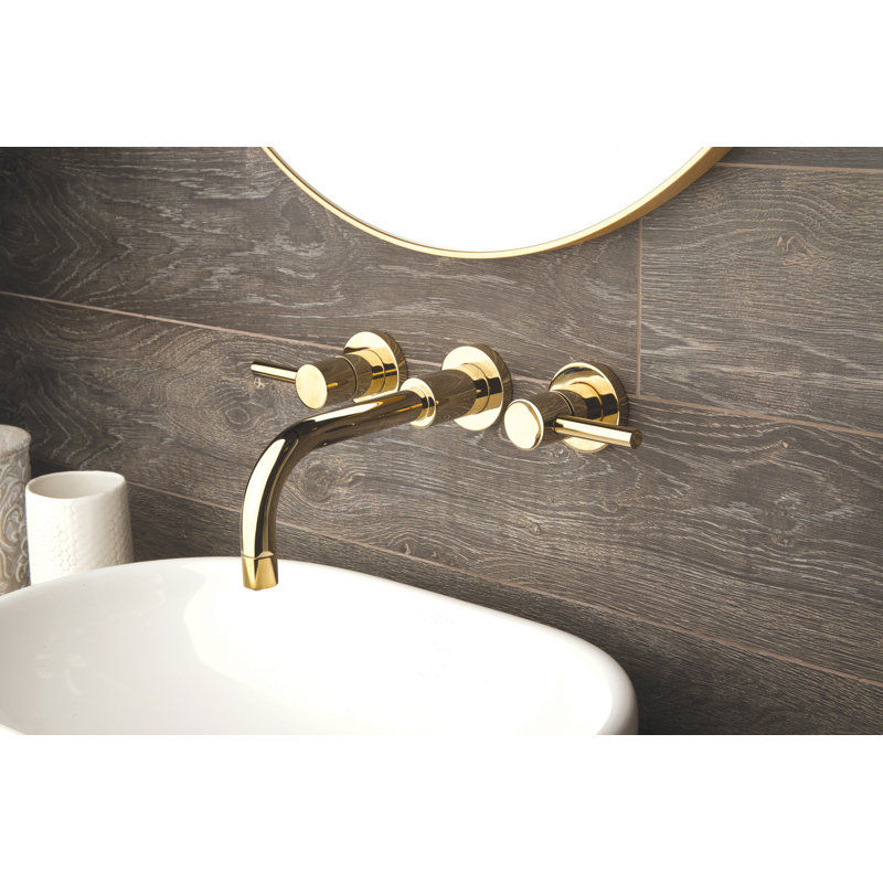 East Linear Wall Mount Bathroom Faucet, French Gold