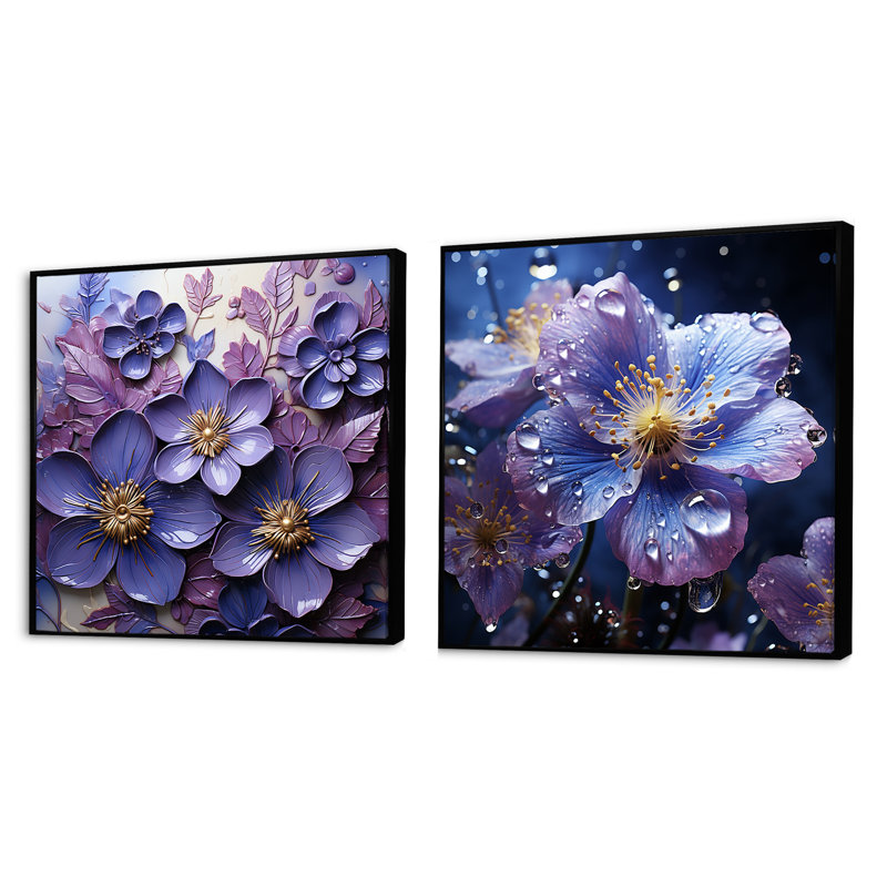 Royal Elegance II - ensemble de 2 collages carrés violets, Cadre flottant noir, H 16 po x l 33 po