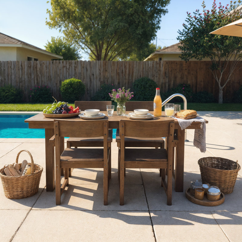 5-Piece HDPE Outdoor Dining Set For 4 – Weather-Resistant Patio Table With Umbrella Hole And 4  Armrest Chairs, Durable Garden Furniture For Backyard, Lawn, Deck, Or Poolside