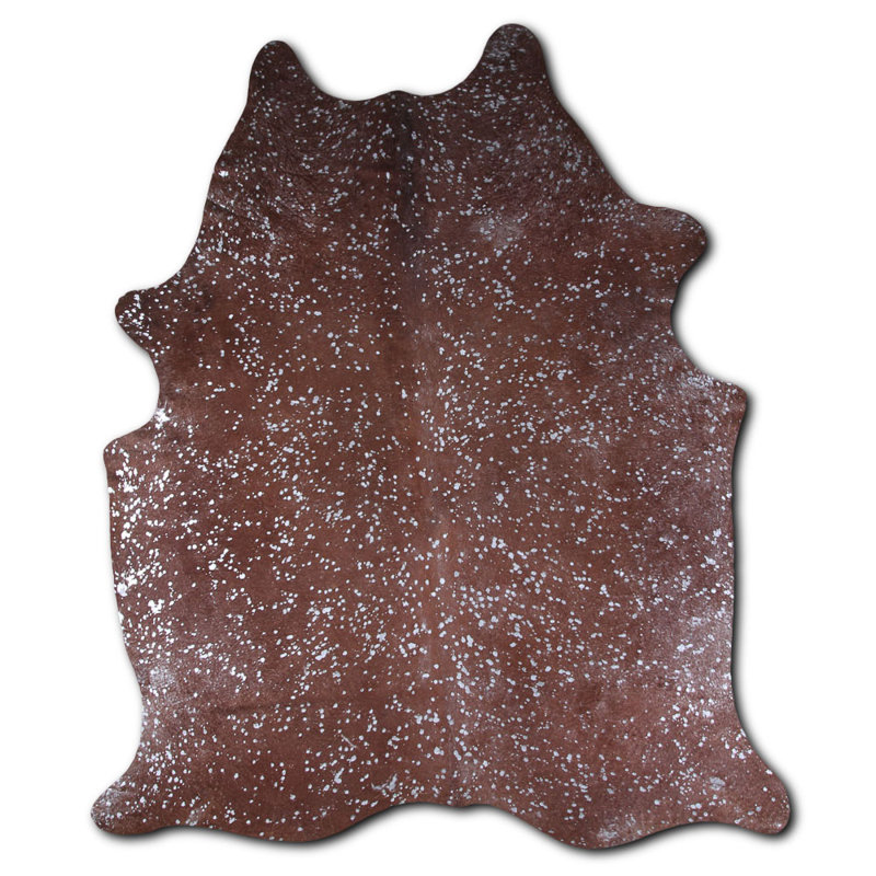 Tapis en cuir de vache brun argenté métallique personnalisé, Nouveauté 5 pi 8 po x 6 pi 7 po