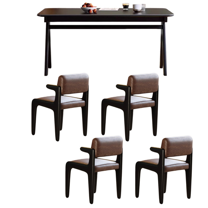 Black Retro Design Rectangular Dining Table Set, 29.52"H x 62.99"L x 31.49"W