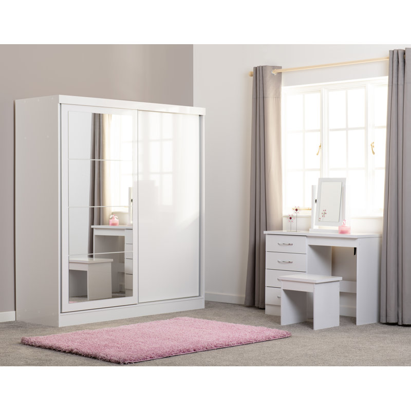 Cascio 2 Door Sliding Wardrobe, White/Silver