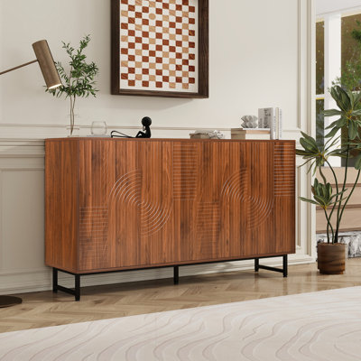 Ruston 59-Inch Mid-Century Modern Sideboard With Geometric Carved Doors And Legs
