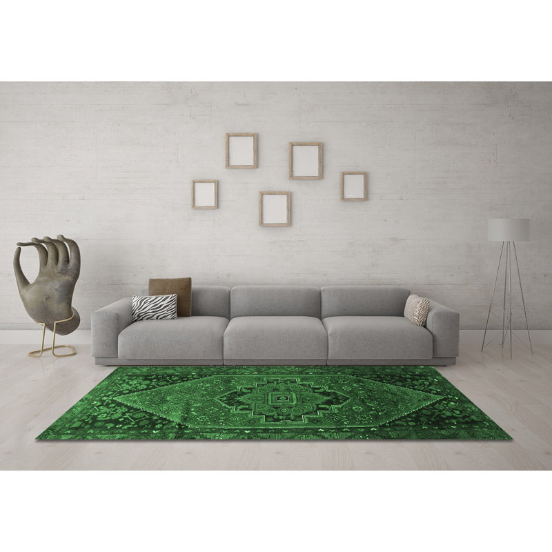 Tapis traditionnels lavables à la machine vert émeraude Traditional, Carré 5 pi