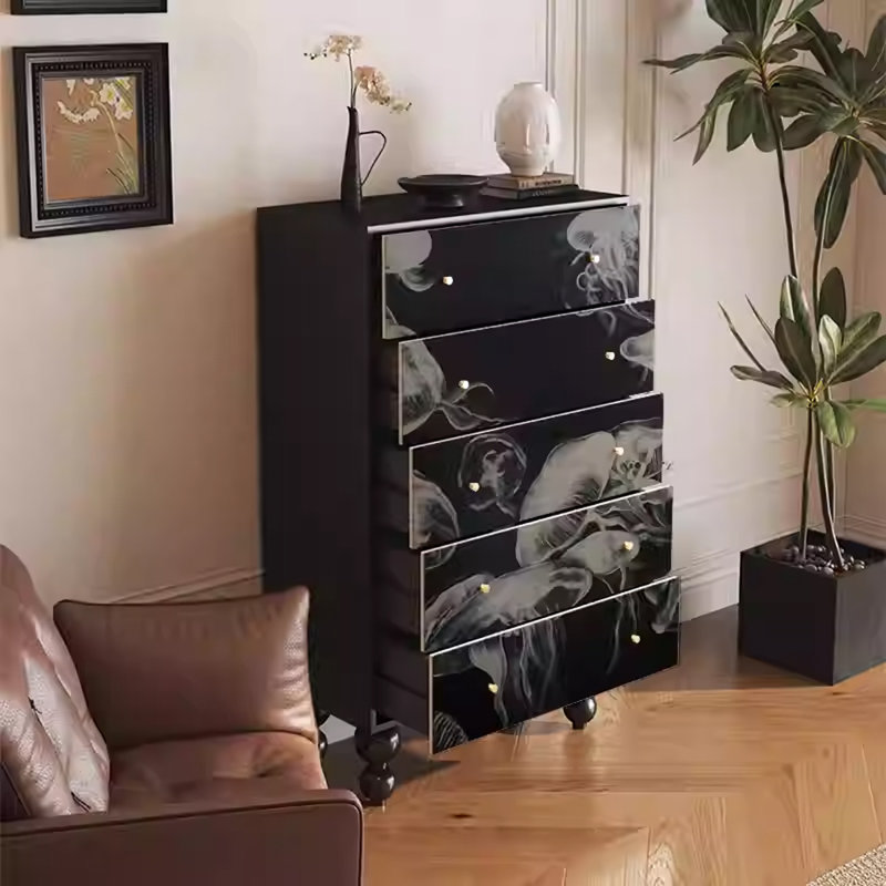 Spacious Ash Wood Storage Cabinet with 5 Drawers
