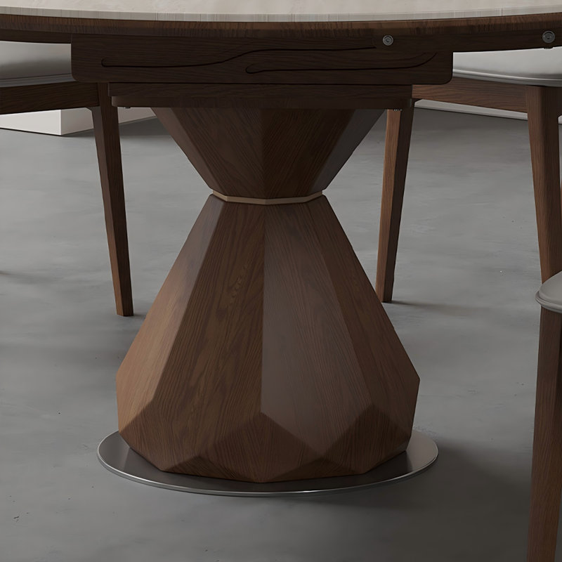 Table de salle à manger en fritté massif et bois manufacturé en acier inoxydable blanc et brun