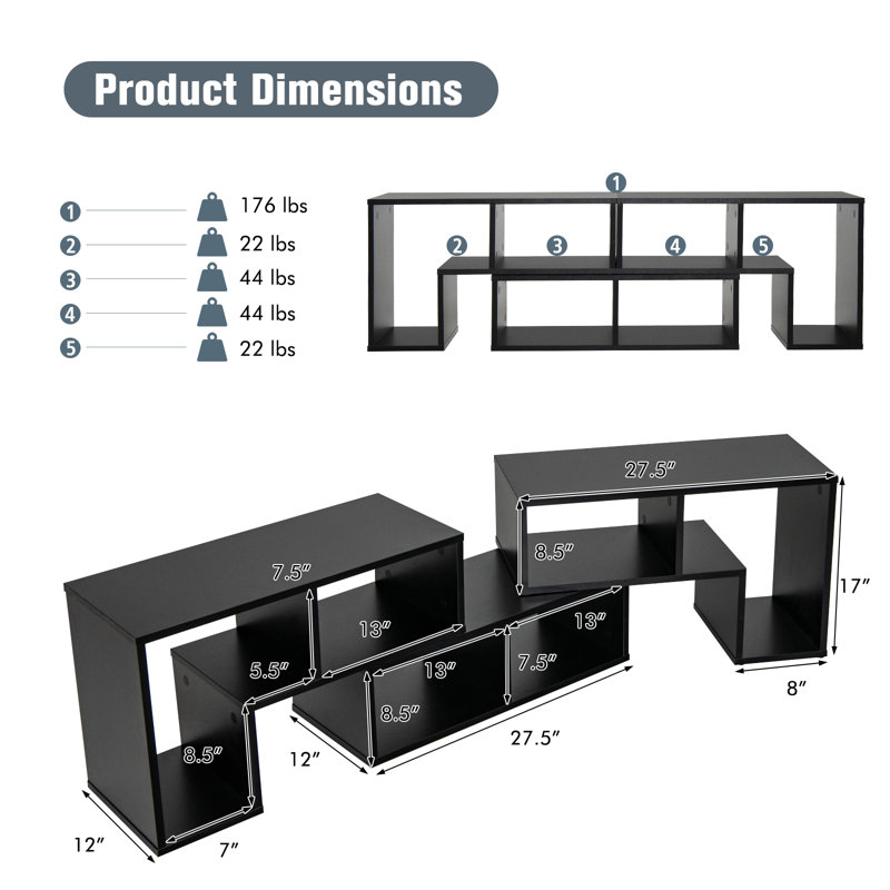 Hicksley Unfinished TV Stand for TVs up to 65", Black