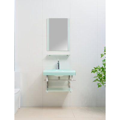 Ensemble de meuble-lavabo 24 po en verre trempé blanc moderne et acier inoxydable