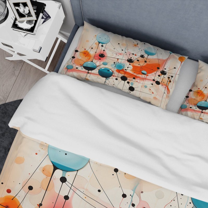 Ensemble de housse de couette en microfibre / polyester coloré Mid-Century, Housse de couette pour grand lit et 2 taies décor