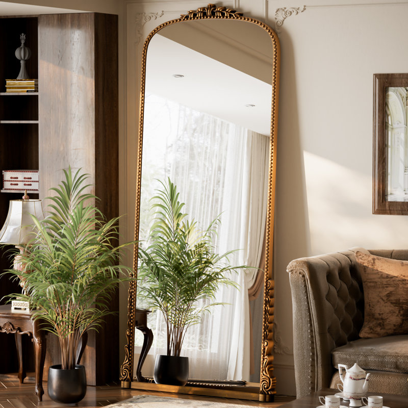 Vintage Full Length Mirror Arched Standing Floor Mirror Full Body Mirror With PU Frame, 71" x 32", Gold