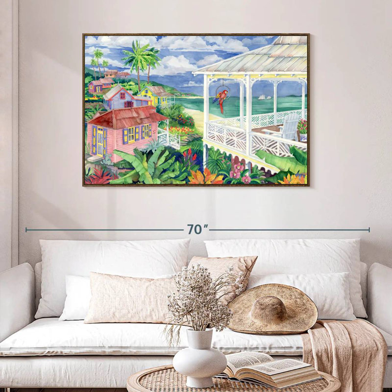 Baie Caribe, 46 po x 31 po, Cadre flottant noyer
