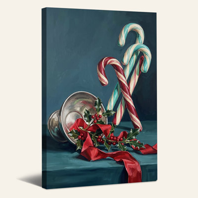 " Red and Blue Candy Canes with Holly and Silver Christmas " Painting