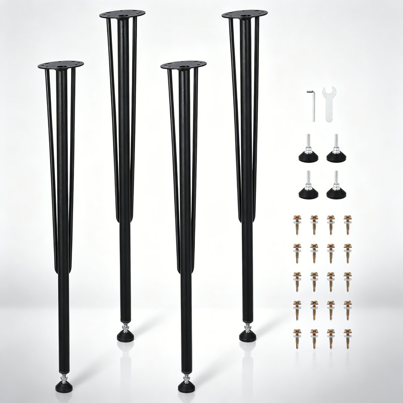 Heavy Duty Adjustable Metal Table Legs – 26.7" Set of 4, 1200 lbs Capacity, Square Tube with Foot Cups – Black for Furniture Replacement, Desk