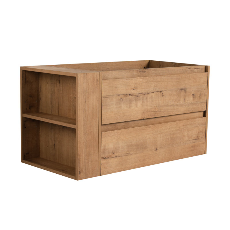 Wall Mount Bathroom Vanity 36", 45 Bevelled Handle, Soft Close 2/3 Extended Drawer, Imitative Oak, Plywood, Adjustable Shelves, Space Idea Mounted Renovation Project