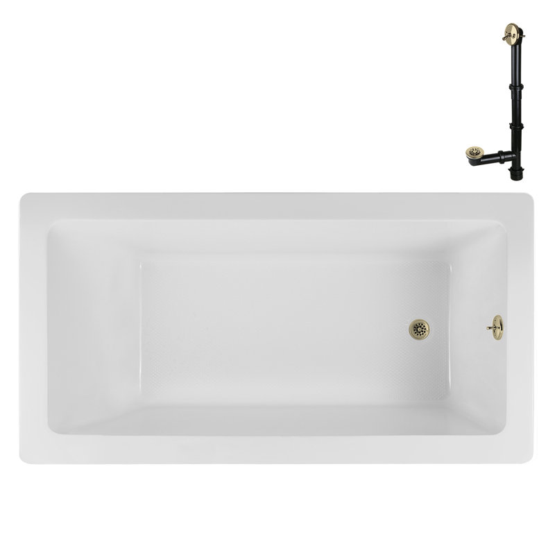 Baignoire de trempage en acrylique 72 po x 36 po, drain inclus, Laiton poli