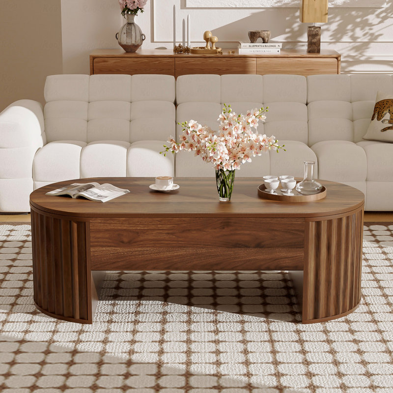 Table basse à plateau relevable avec plateau caché en bois partiellement assemblé