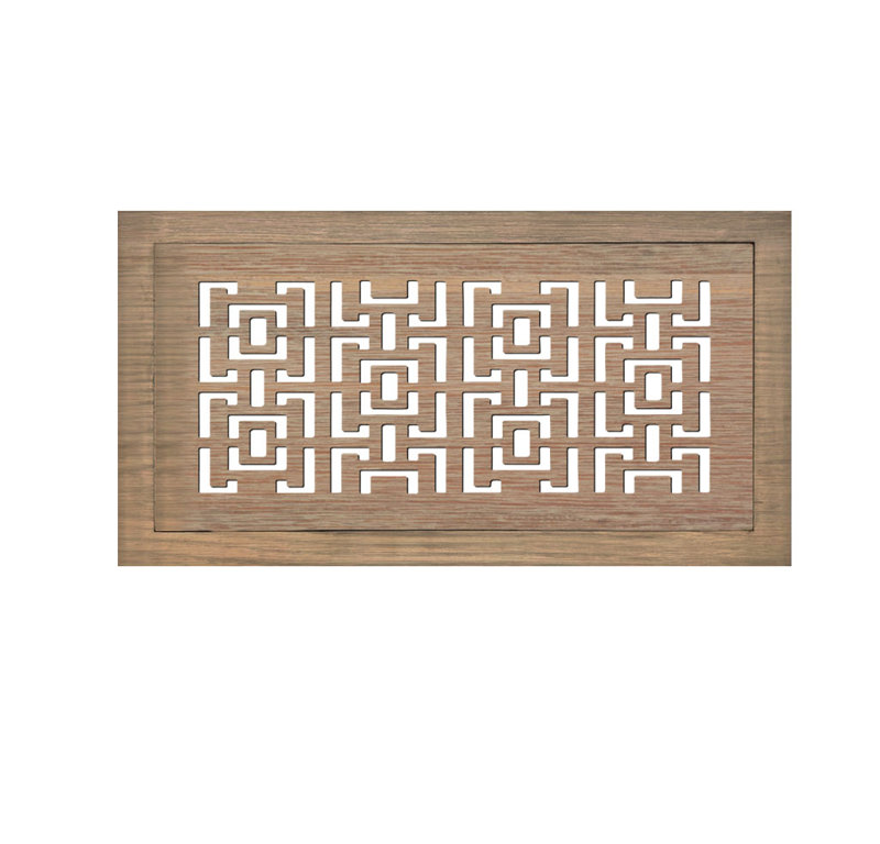 Registre de plancher de bois franc. Ouverture de conduit 4 x 10 (total 7 x 13) - Design oriental  , H 3 po x l 15 po x L 9 po