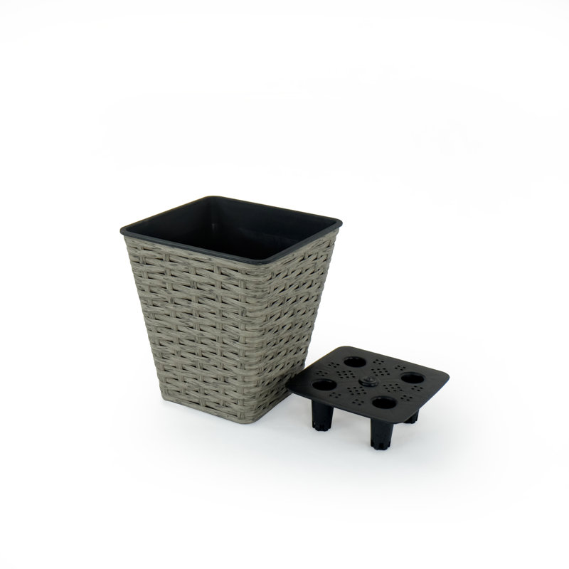 Paquet de 2 jardinières carrées à arrosage automatique pour l'intérieur et l'extérieur - Osier tissé à la main - Gris, Gris