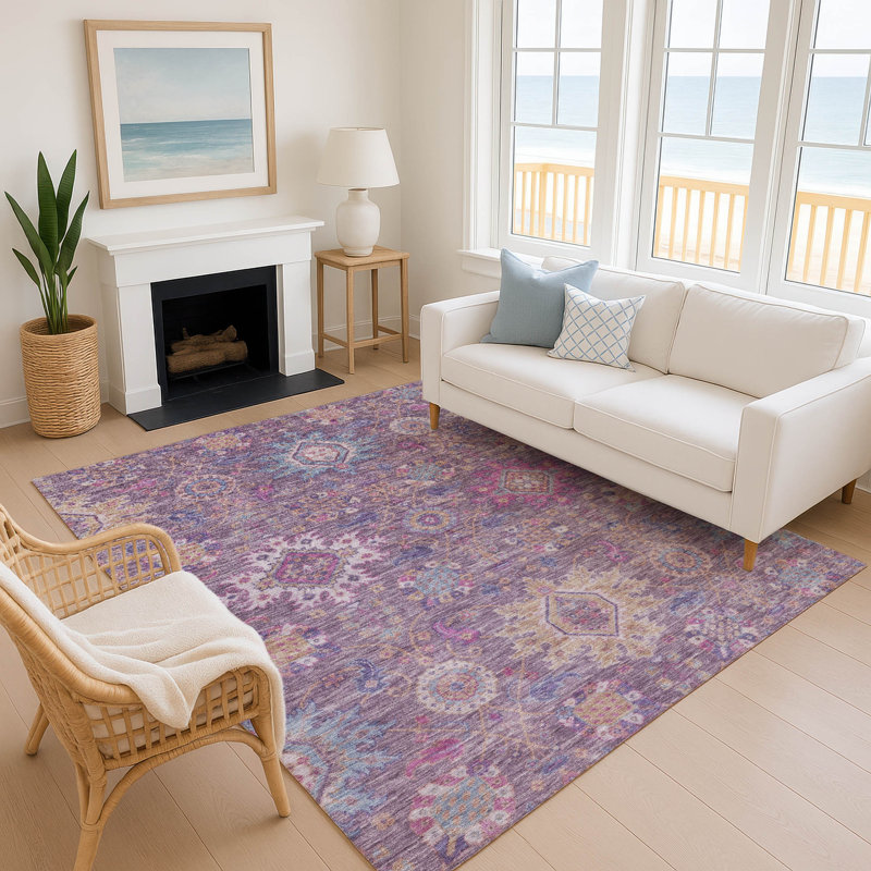 Premium Machine Washable Mayfield AMF2151 medallions Rug, Rectangle 3' x 5', Eggplant