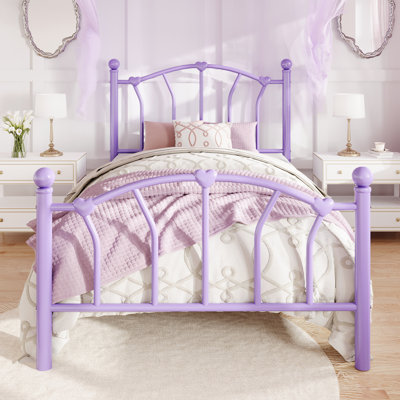 Metal Platform Bed Frame With Headboard And Footboard，Heart & Ball Finials，No Box Spring Needed,12.6" Under-Bed Storage，Easy Assembly