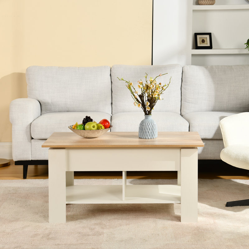 Elot Lift Top Coffee Table, Oak Wood/White