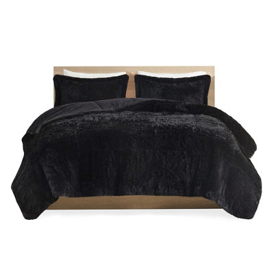 Twin/Twin Xl Shaggy Fur Comforter - , Black , Warmth Stylish Reverse