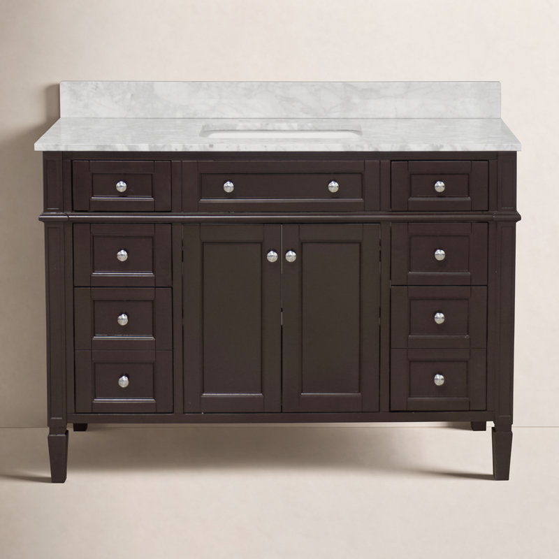Ensemble de meuble-lavabo simple 48 po avec armoire en chocolat et comptoir en marbre de Carrare Lakeland, Chocolat
