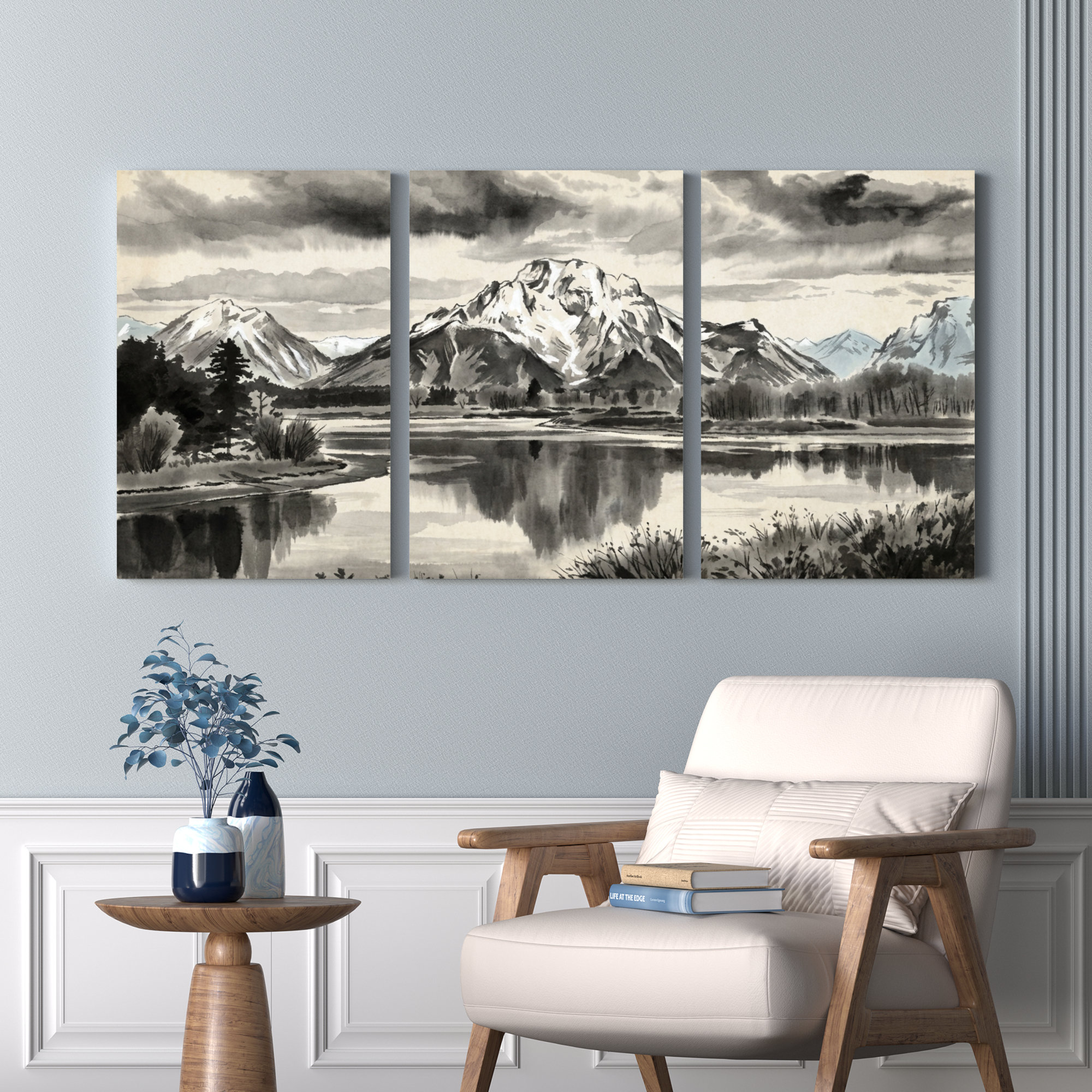 Winston Porter Mountain Landscape Black And White Canvas Wrapped Wall ...
