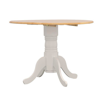 Natural Brown And White Round Dining Table With Drop Leaf