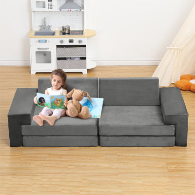 Canapé de jeu modulaire 8 pièces pour enfants, canapé d'angle pour construire un chalet, pour garçons et filles, en mousse haute densité, convertible, pour l'intérieur, idéal pour la chambre ou la salle de jeux, gris