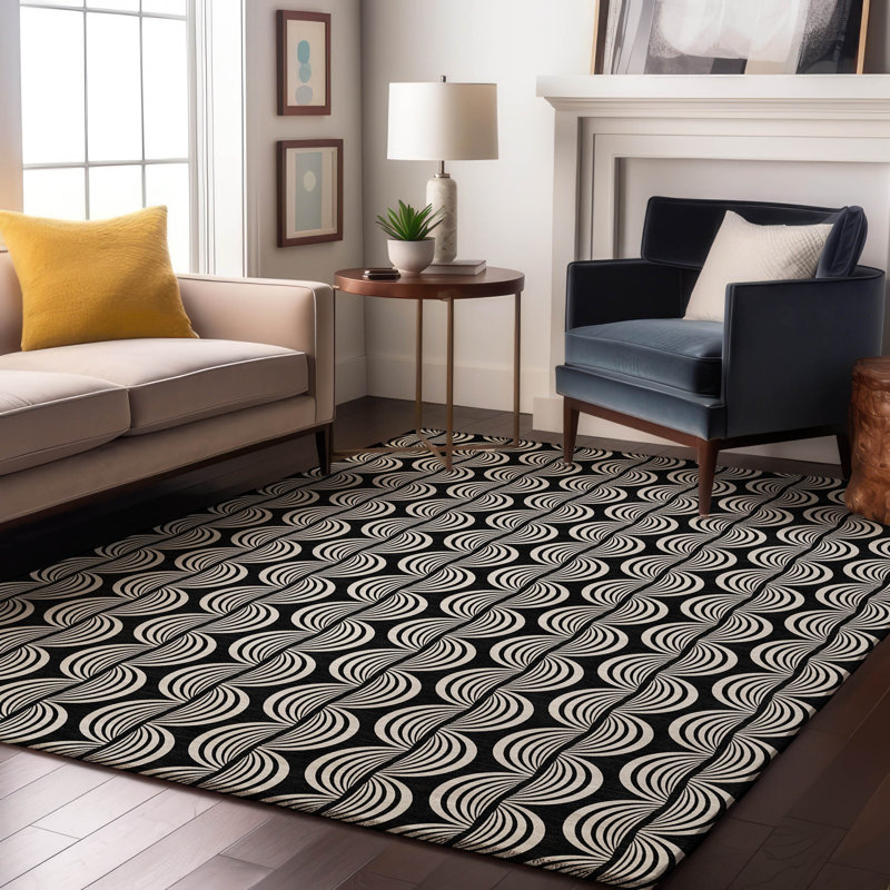 Premium Machine Washable Corum AMF1055 Swirls Rug, Rectangulaire 3 pi x 5 pi