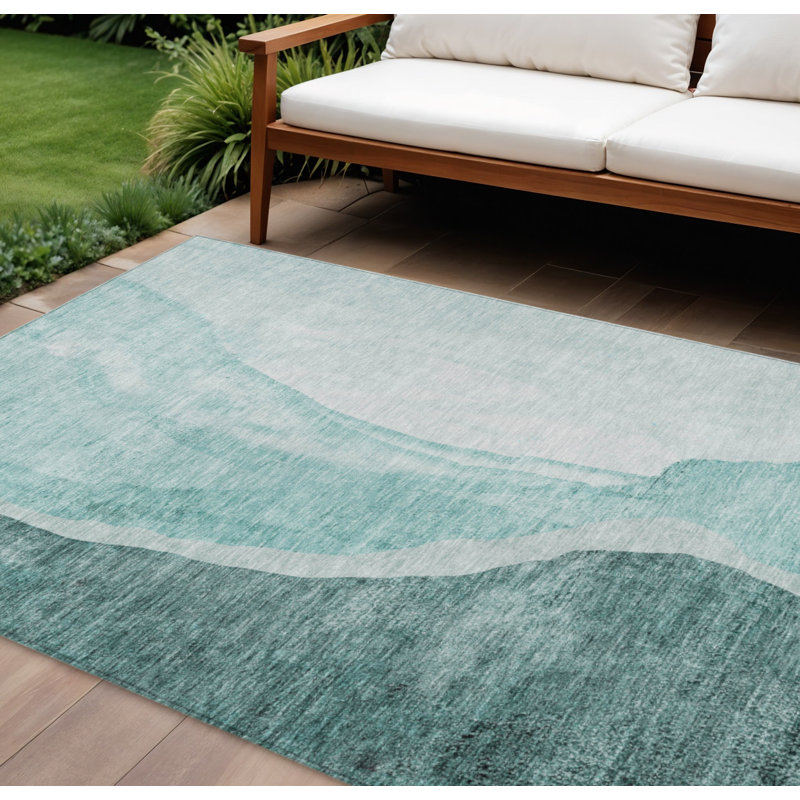 Tapis extérieur lavable abstrait bleu sarcelle 9 pi x 12 pi bleu turquoise et vert menthe