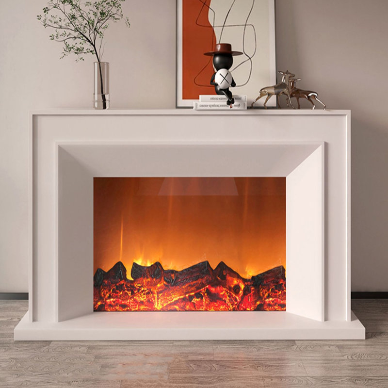 French retro solid wood simple simulated flame decorative electric fireplace, White, 43.31" H x 59.06" W x 12.6" D