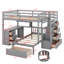 Lit superposé double au-dessus de simple avec escalier, tiroirs de rangement, cadre de lit superposé avec bureau et tablettes, aucun sommier nécessaire-210210738