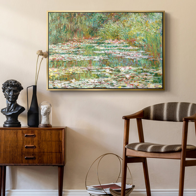 Paysage rétro - CCXLI, Toile avec cadre flottant or, H 27 po x l 41 po x P 2 po