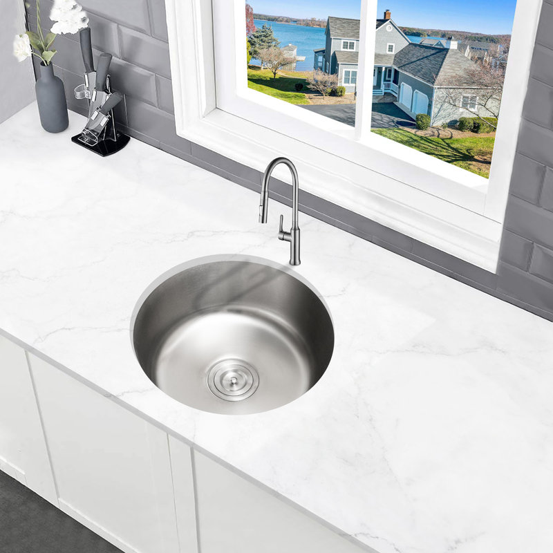 Évier de cuisine encastrable circulaire avec crépine L 18 po x l 18 po