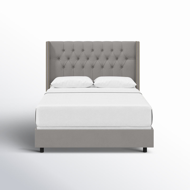 Lit tapissier standard Breckin, Double, Velours performance loutre classique