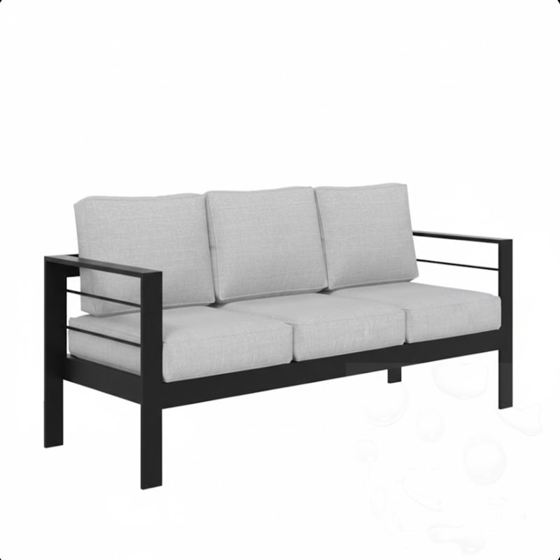 3-seat Patio Sofa with Cushions, Light Gray, Black