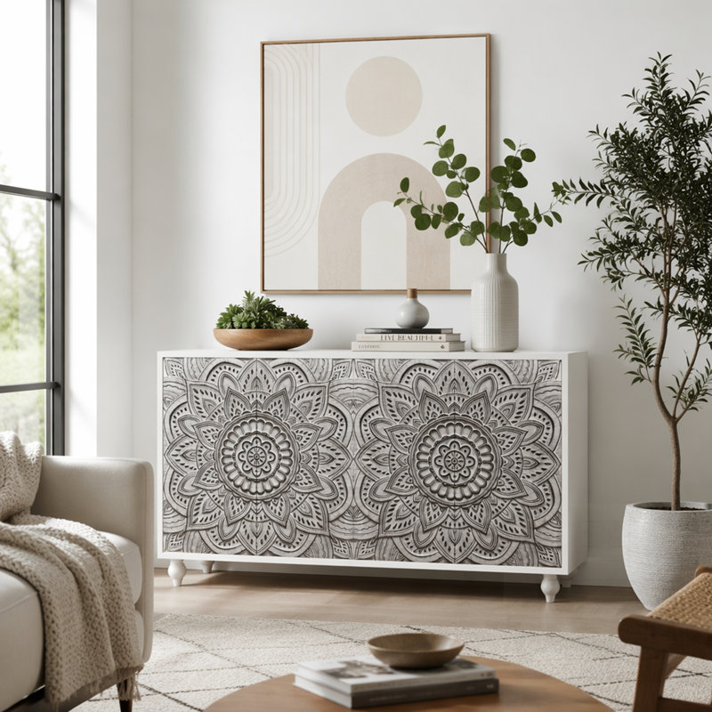 Buffet Boho Mandala 3D, Blanc