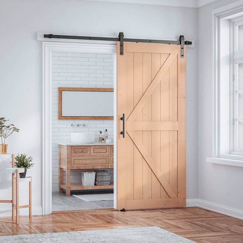 Sliding Standard Single Barn Door Hardware Kit with Handle and Floor Guide, 120 in.
