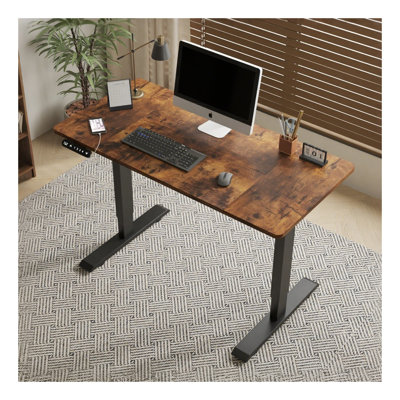 55" x 24" Electric Height Adjustable Standing Desk with USB Ports - Brown Leopard and White Tone