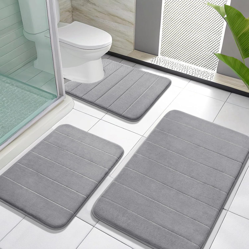 Ensemble de tapis de salle de bain en mousse à mémoire de forme 3 pièces, tapis de sol lavable à séchage rapide et antidérapant ultra doux pour base de meuble-lavabo de douche