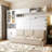 Full Size Murphy Bed Wall Bed with Sofa , Shelves USB & Light ,White