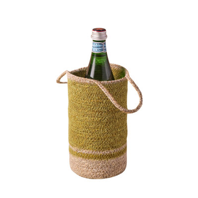 Porte-bouteille en jonc de mer tissé Hydra, chartreuse