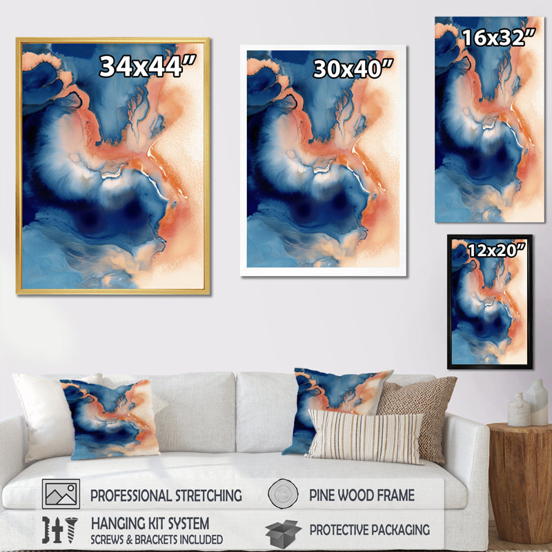 Nuage de marbre bleu et beige II - impression, Toile tendue, H 44 po x l 34 po x P 1,5 po