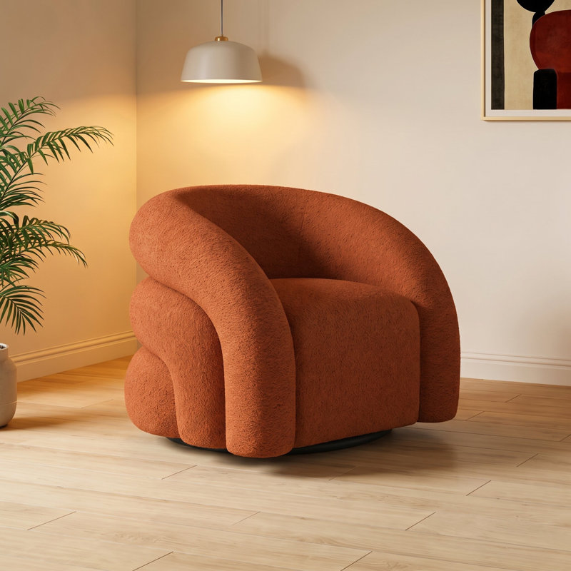 Fauteuil demi-tonneau pivotant rembourré Coyle, Polyester orange caramel, 1